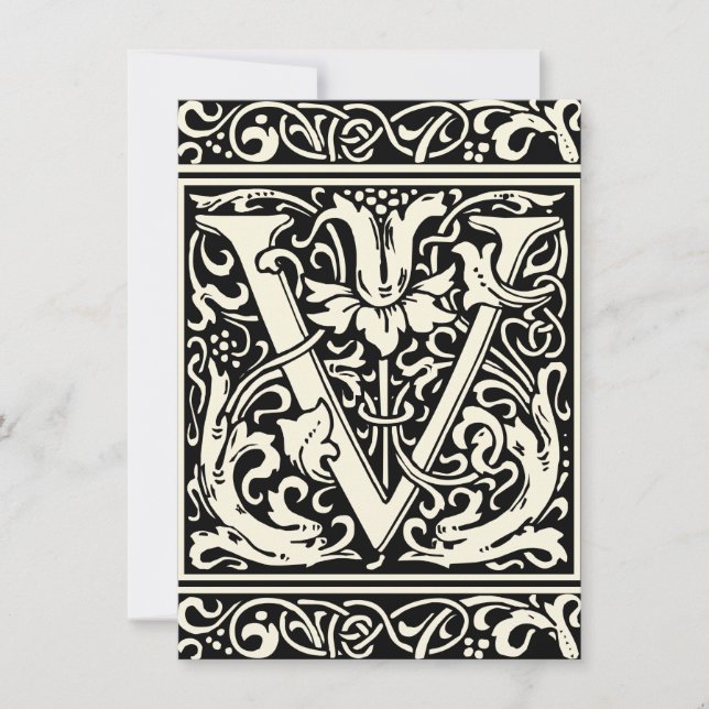 Bokstaven V Medeltida monogram Art Nouveau Inbjudningar (Framsida)