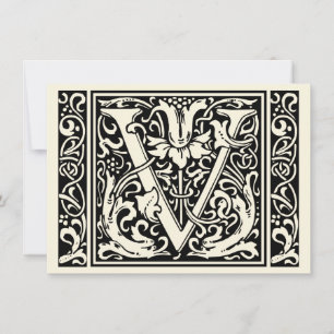 Bokstaven V Medeltida Monogram Art Nouveau Inbjudningar
