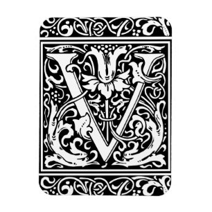 Bokstaven V Medeltida Monogram Art Nouveau Magnet