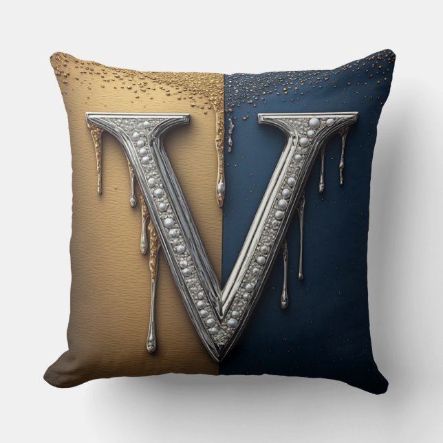 Bokstaven V Monogram Med Diamanter Pärlor Kudde (Framsida)