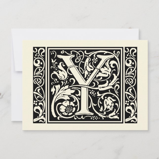 Bokstaven Y Medeltida Monogram Art Nouveau Inbjudningar (Framsida)