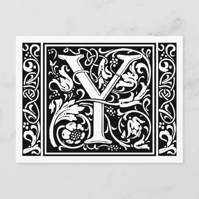 Bokstaven Y Medeltida monogram Art Nouveau Vykort (Framsida)