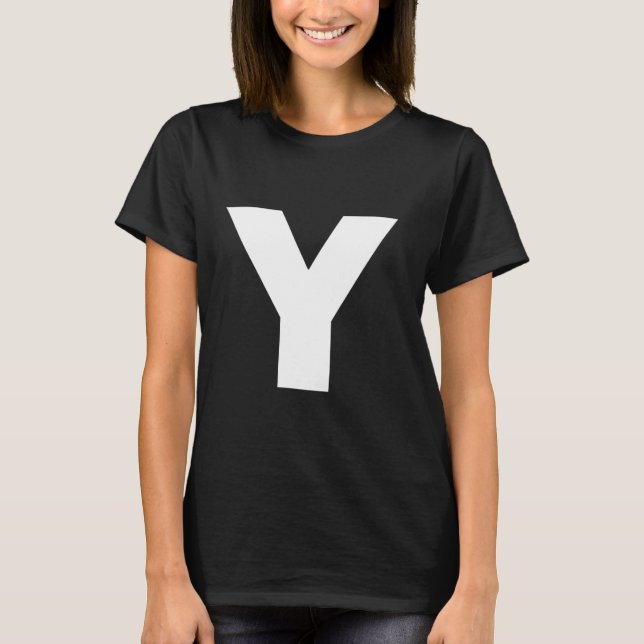 Bokstaven Y Versal Oformad Vit Fet Text T Shirt (Framsida)