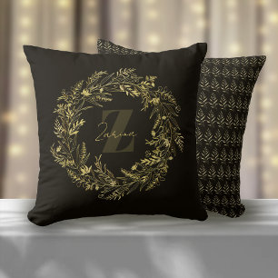 Bokstaven Z Blad Guld Monogram Kudde