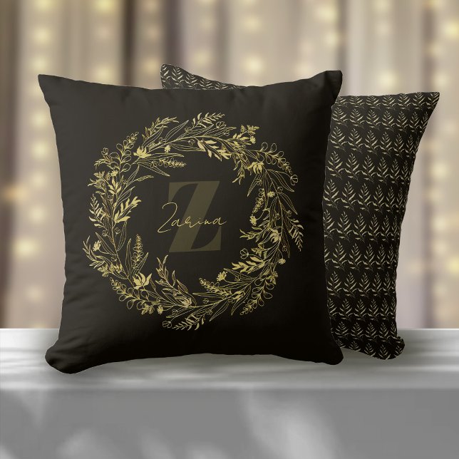 Bokstaven Z Blad Guld Monogram Kudde (Skapare uppladdad)