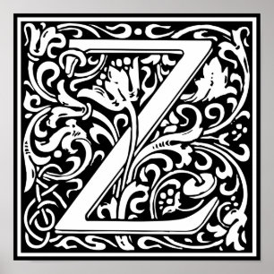 Bokstaven Z medeltida monogram Art Nouveau Poster