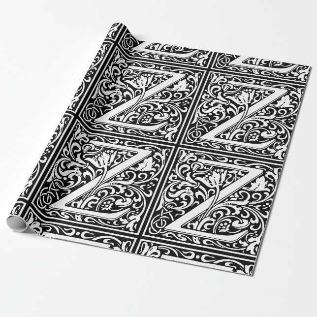 Bokstaven Z medeltida monogram Art Nouveau Presentpapper (Utrullad)