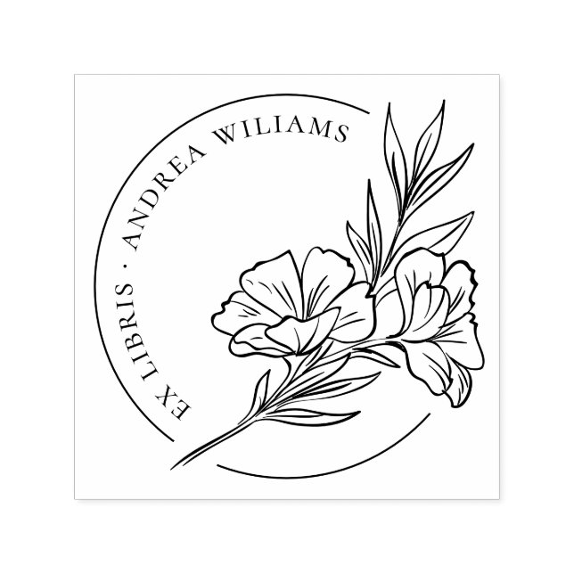 Bokstavlig Blomma Från Biblioteket Ex Libris Självfärgande Stämpel (Design)