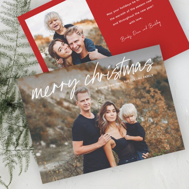 Bokstavlig skrift Glad jul 2 Foto  Julkort (Modern Hand Lettered Photo Christmas Holiday Cards.)