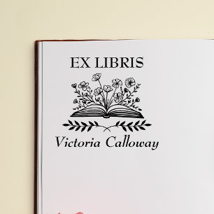 Bokstavlig vildblomma Öppen bok Ex Libris Bokmärke Stämpel