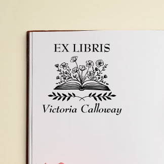 Bokstavlig vildblomma Öppen bok Ex Libris Bokmärke Stämpel