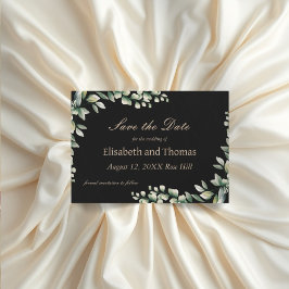 Bokstavliga eucalyptusblad sparar datumkort tack kort