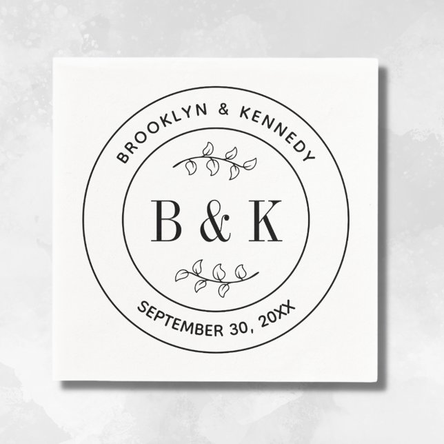 Bokstavs- och blomfuntastiskt monogrambröllop Par  Pappersservett (Skapare uppladdad)