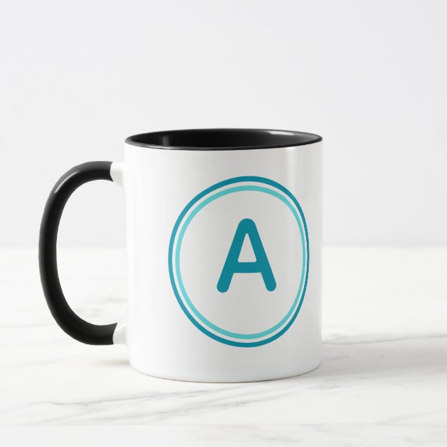 Bokstavsalfabet Cyan Cirkulär Design Mugg (Vänster)