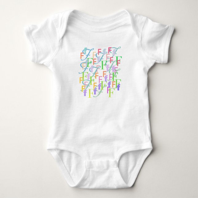 Bokstavsconfetti "F" Babybody T Shirt (Framsida)