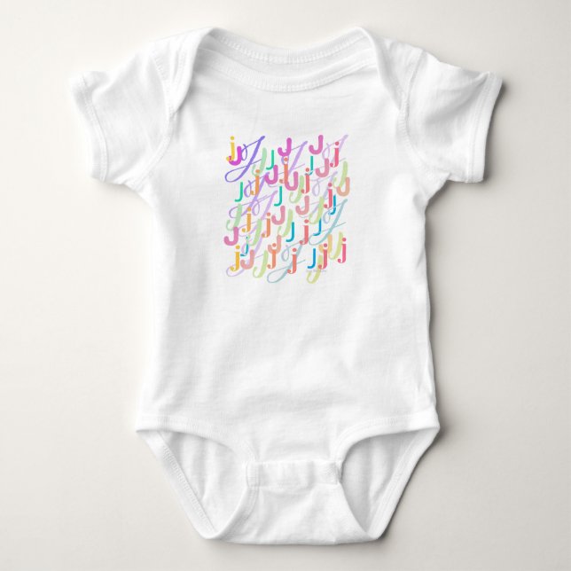 Bokstavsconfetti "J" Baby-bodysuit T Shirt (Framsida)