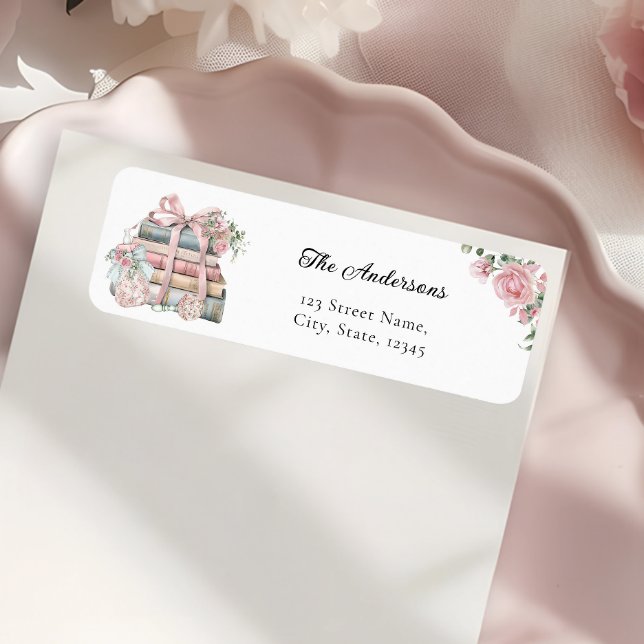 Boktema Flickbaby Shower Returadress Etikett (Skapare uppladdad)