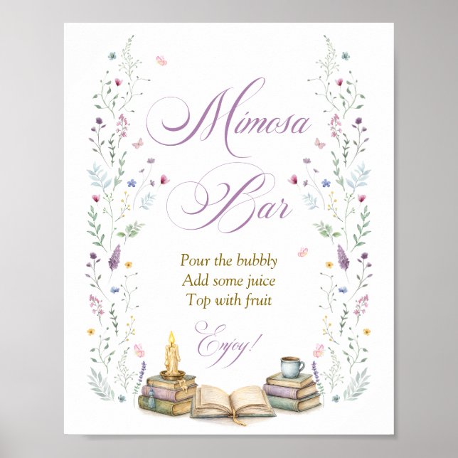 Boktematisk bröllopsdusch Mimosa Bar Poster (Framsidan)