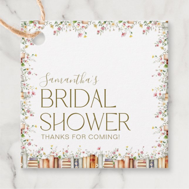 Boktematisk bröllopsfest med blommor Tack Gåvor Etiketter (Framsida)