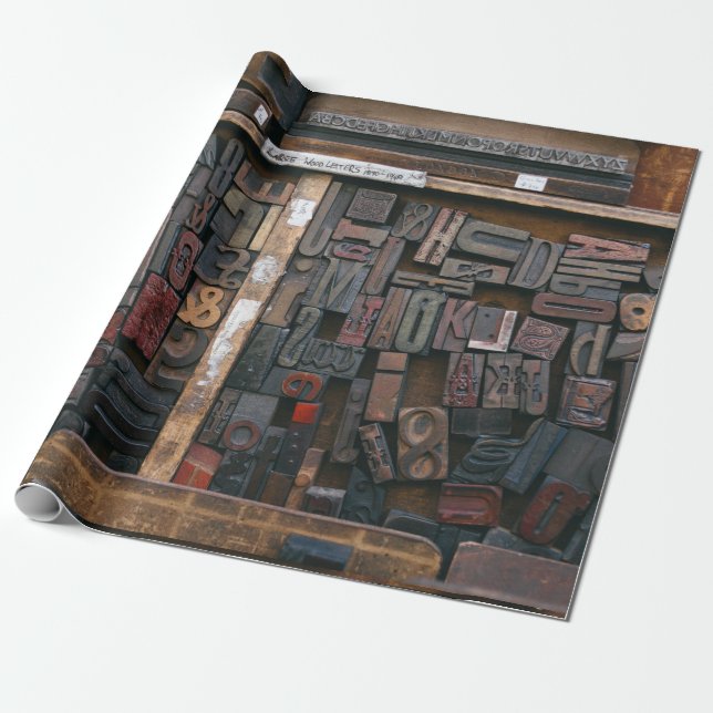 Boktrycksswitterpress Wood Type Decoupage Presentpapper (Utrullad)