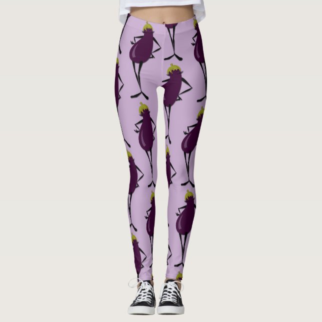 BOLAGEN FUNNY GRAPHIC EGGPLANT DAM MÖNSTER LEGGINGS (Framsida)