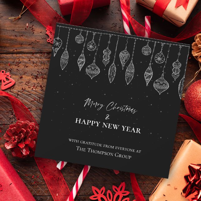 Bolagets Elegant Svarta vita jul - nytt år (Corporate Elegant Black White Christmas New Year Holiday Card)