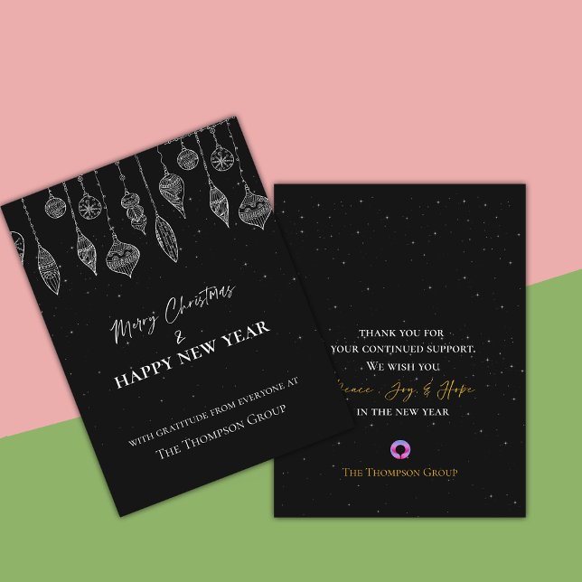 Bolagets Elegant Svarta vita jul - nytt år Helg Vykort (Corporate Elegant Black White Christmas New Year Holiday Postcard)