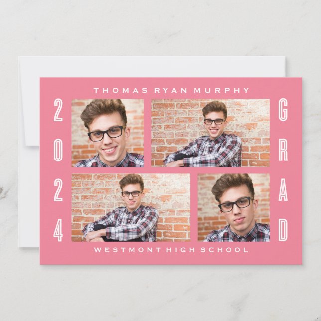 BOLD 2024 GRAD PHOTO COLLAGE STUDENTEN INVITATION INBJUDNINGAR (Framsida)