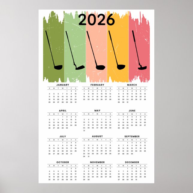 Bold 2026 Golf Calendar  Poster (Framsidan)