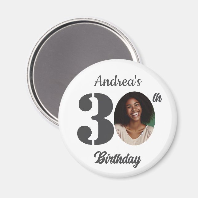 Bold 30th Birthday Party Photo Favor Magnet (Front/Back)