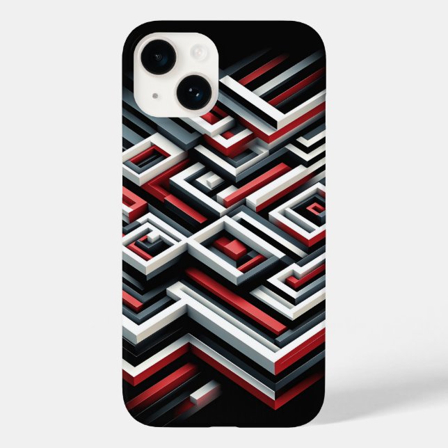 Bold 3D Geometric Maze Phone Case - Red, Black  (Baksida)