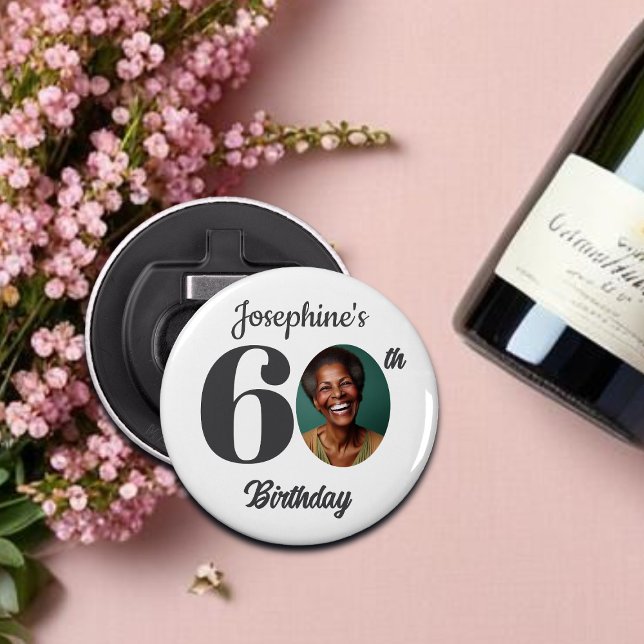 Bold 60th Birthday Party Photo Favor Flasköppnare (Skapare uppladdad)