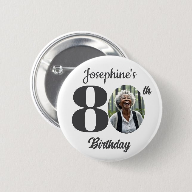 Bold 80th Birthday Party Photo Favor Knapp (Framsida & baksida)