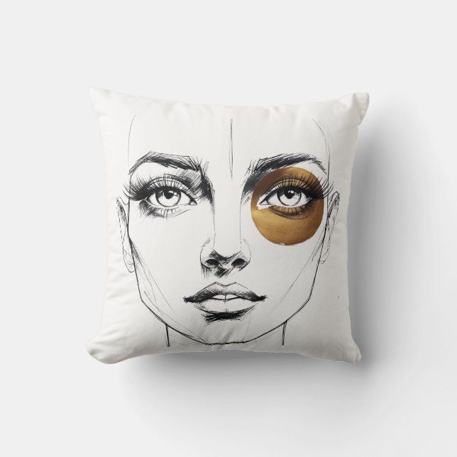 Bold Abstract Female Face with Gold Eye Accent – A Kudde (Framsida)