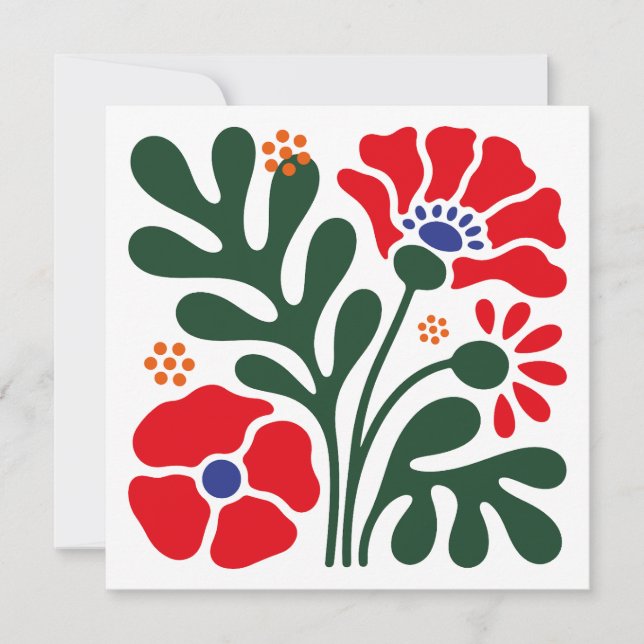 Bold Abstract Floral Flat Card with Poppy Motif (Framsida)