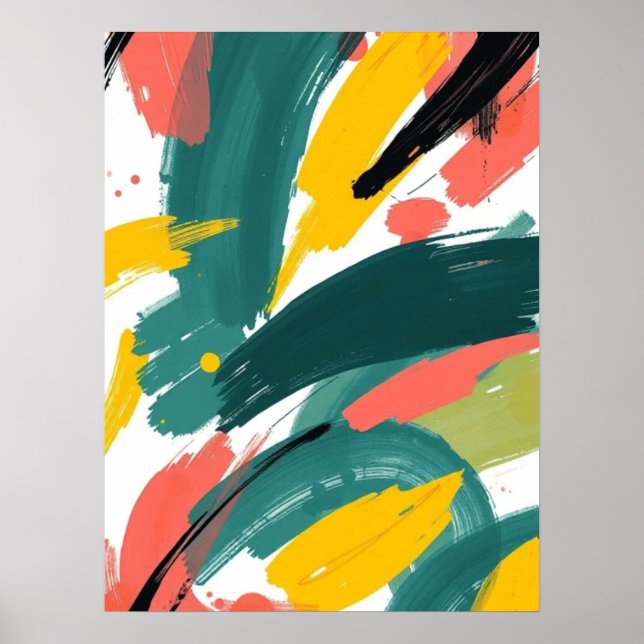 Bold Abstract Strokes Art: Teal & Yellow Poster (Framsidan)