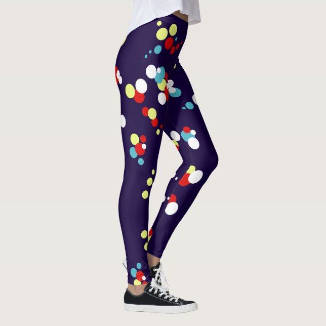 Bold Abstrakt Art Red Blue Gult Circles Leggings (Höger)