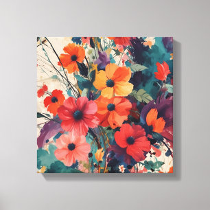 Bold Abstrakt Blommigt Bouquet Art Skriv ut Canvastryck