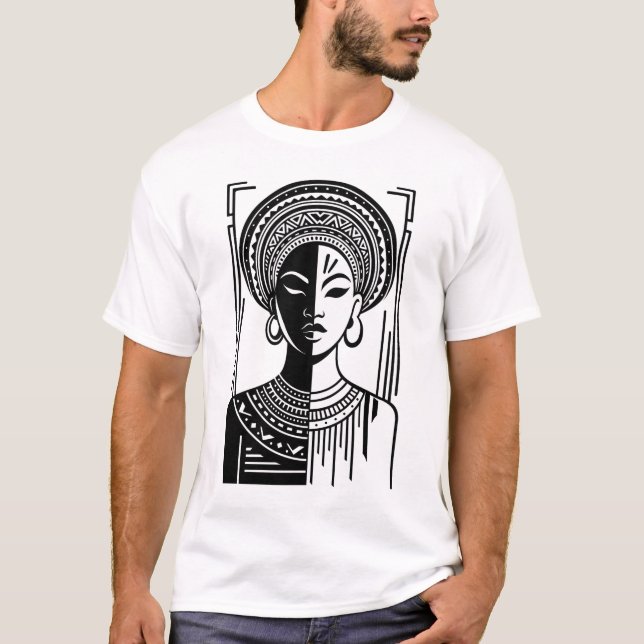 Bold African Queen Tribal Line Art  T Shirt (Framsida)
