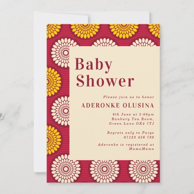 Bold African Vax Print Red & Gult Baby Shower Inbjudningar (Framsida)