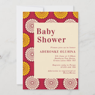 Bold African Vax Print Red & Gult Baby Shower Inbjudningar