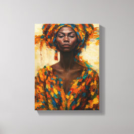 Bold African Woman in Colorful Abstrakt Robe Portr Canvastryck