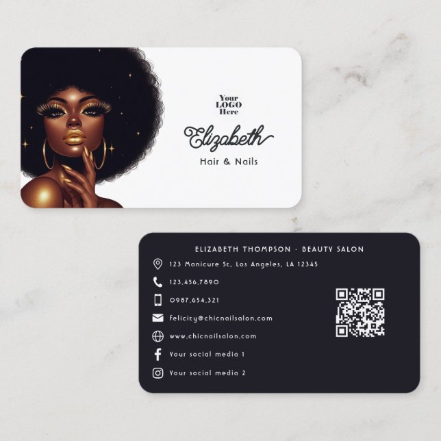 Bold Afro Glam Beauty Salon Business Branding Visitkort (Fram/baksida)