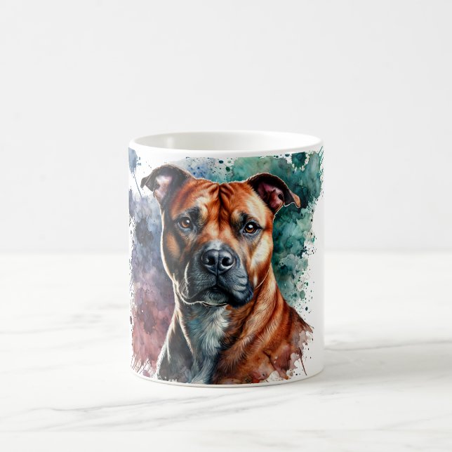 Bold American Pit Bull Terrier Watercolor Art Mugg (Center)