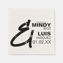 BOLD AMPERSAND Grunge Svart Vitt Bröllop    Pappersservett