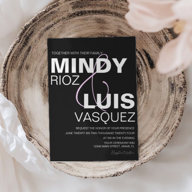 BOLD AMPERSAND Script Black Rosa Bröllop-inbjudan Inbjudningar (Skapare uppladdad)