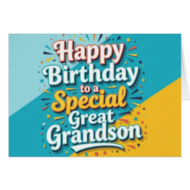 Bold and Bright Birthday Card for Great Grandson Hälsningskort (Framsidan Horizontal)