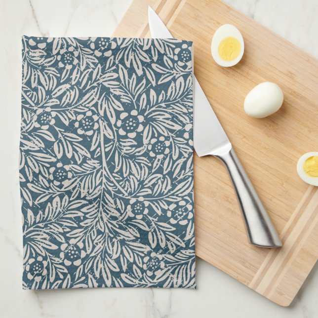 Bold Antique Stil Foliage Blommigt Blue White Kökshandduk (Vikt i Fjärdedel)