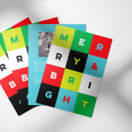 Bold Aqua Red Green Merry and Bright Christmas Julkort