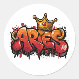 Bold Aries Zodiac Graffiti Airbrush med Krona Runt Klistermärke